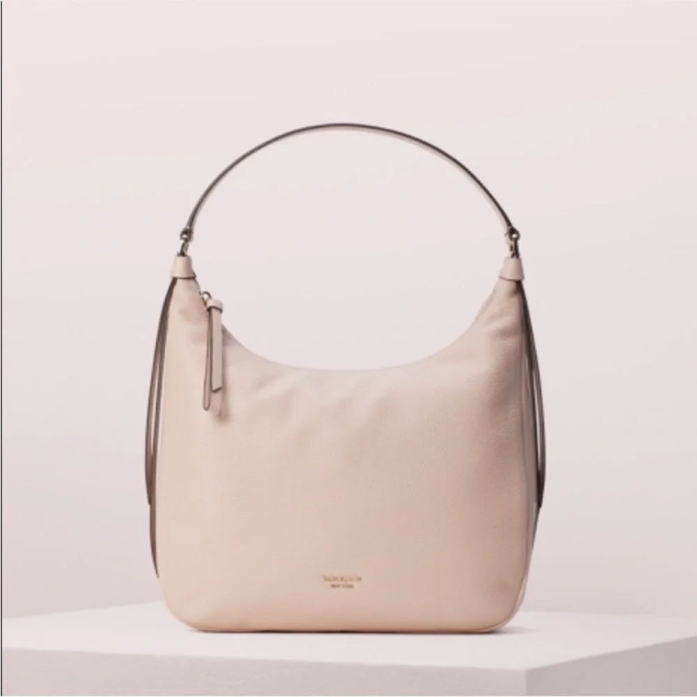 Kate Spade New York Lake Large Hobo Bag Pebbled Leather Pink Pockets Zip Close